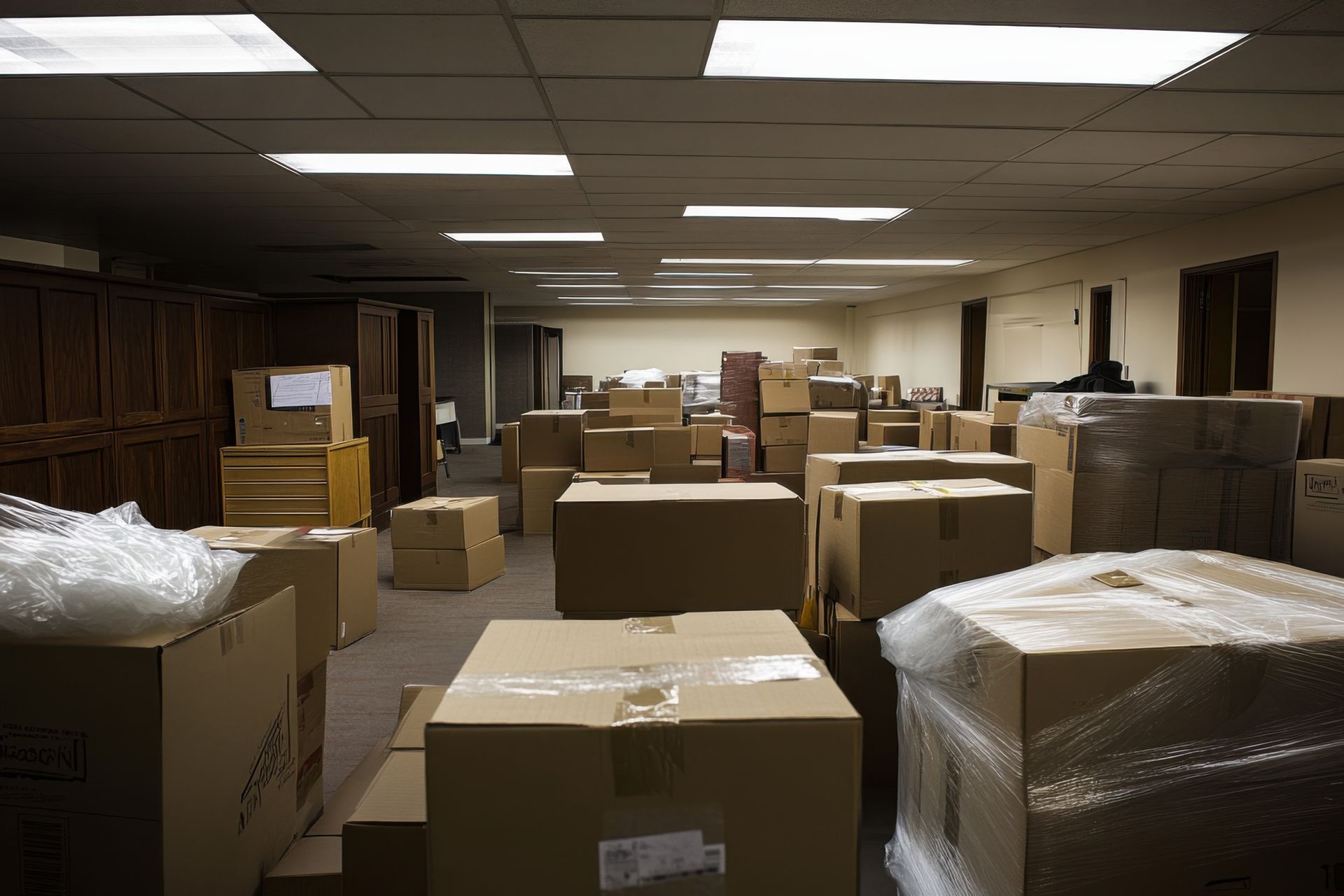 moving boxes in office 