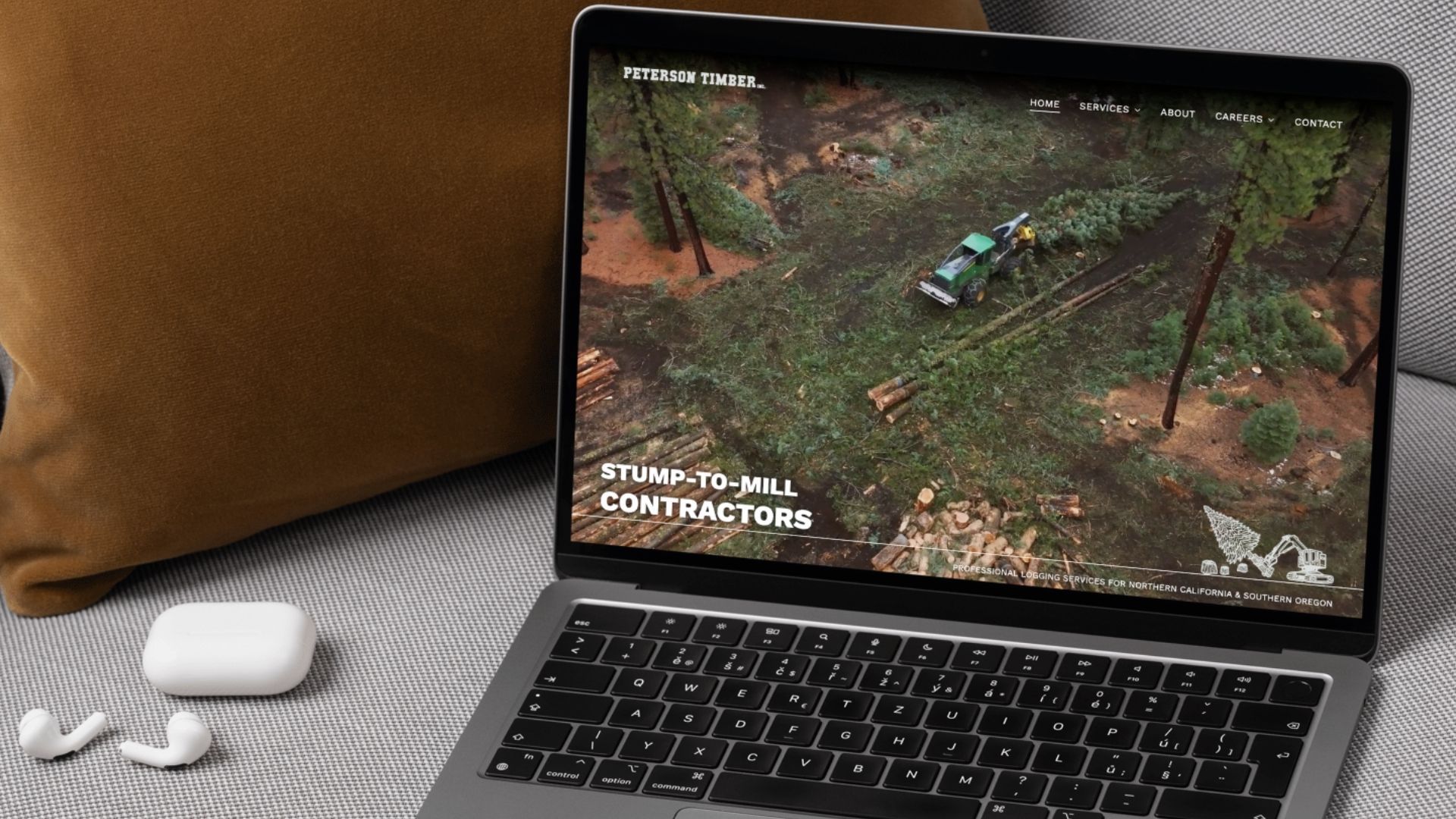 Website about Peterson Timber displayed on a computer monitor.