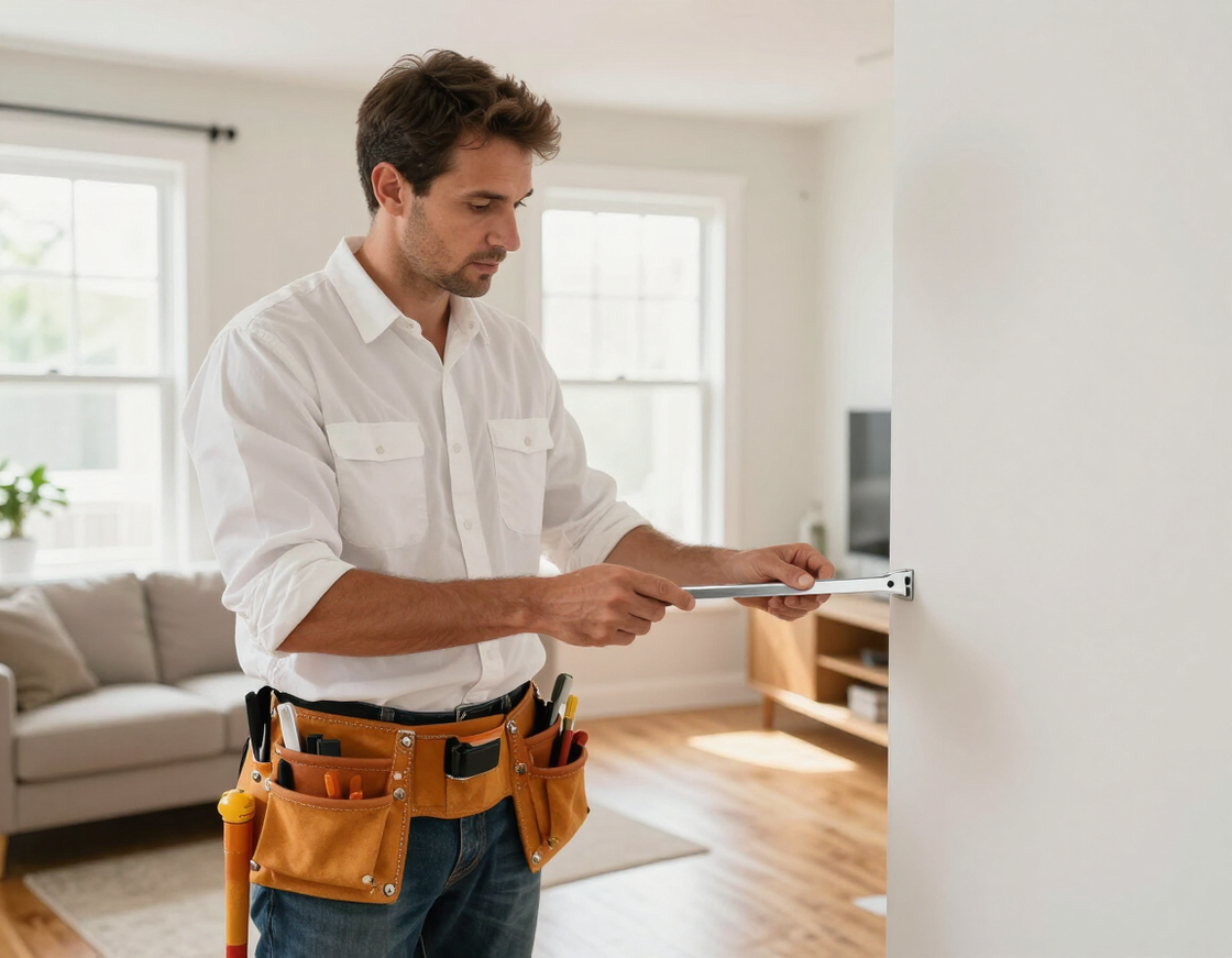 Professional handyman assessing a home repair task
