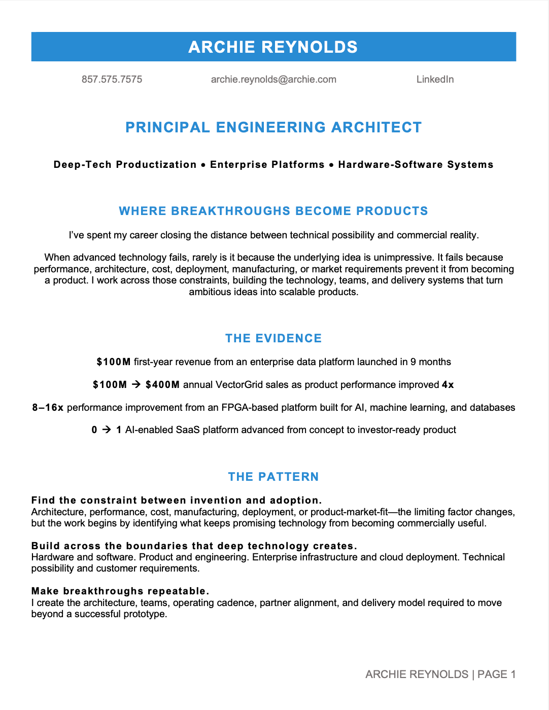 Principal Engineering Architect Resume Sample Page 1