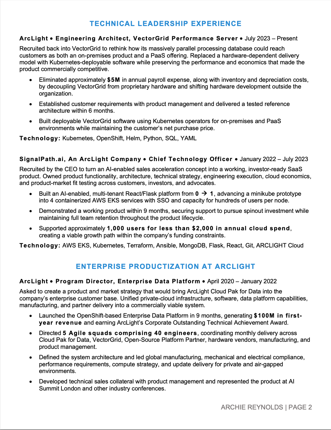 Principal Engineering Architect Resume Sample Page 2