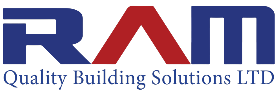 RAM logo with "Quality Building Solutions LTD" text below; blue "R" and "M", red "A".