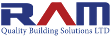 RAM logo with "Quality Building Solutions LTD" text below; blue "R" and "M", red "A".