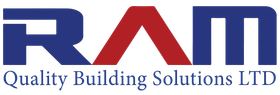 RAM logo with "Quality Building Solutions LTD" text below; blue "R" and "M", red "A".