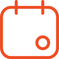 Um ícone de calendário laranja com um círculo no meio.