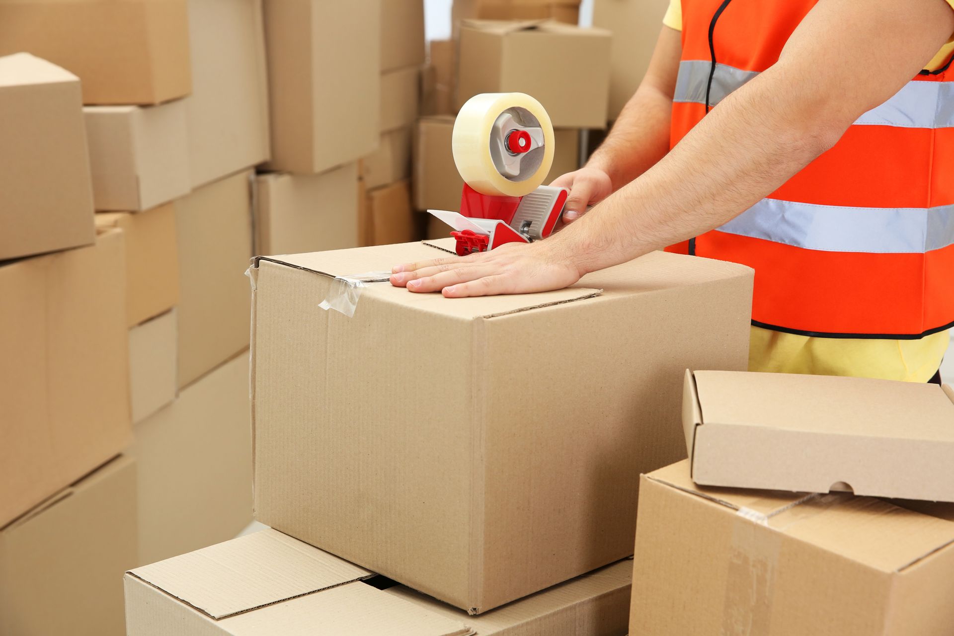 Packaging boxes stacked in a warehouse