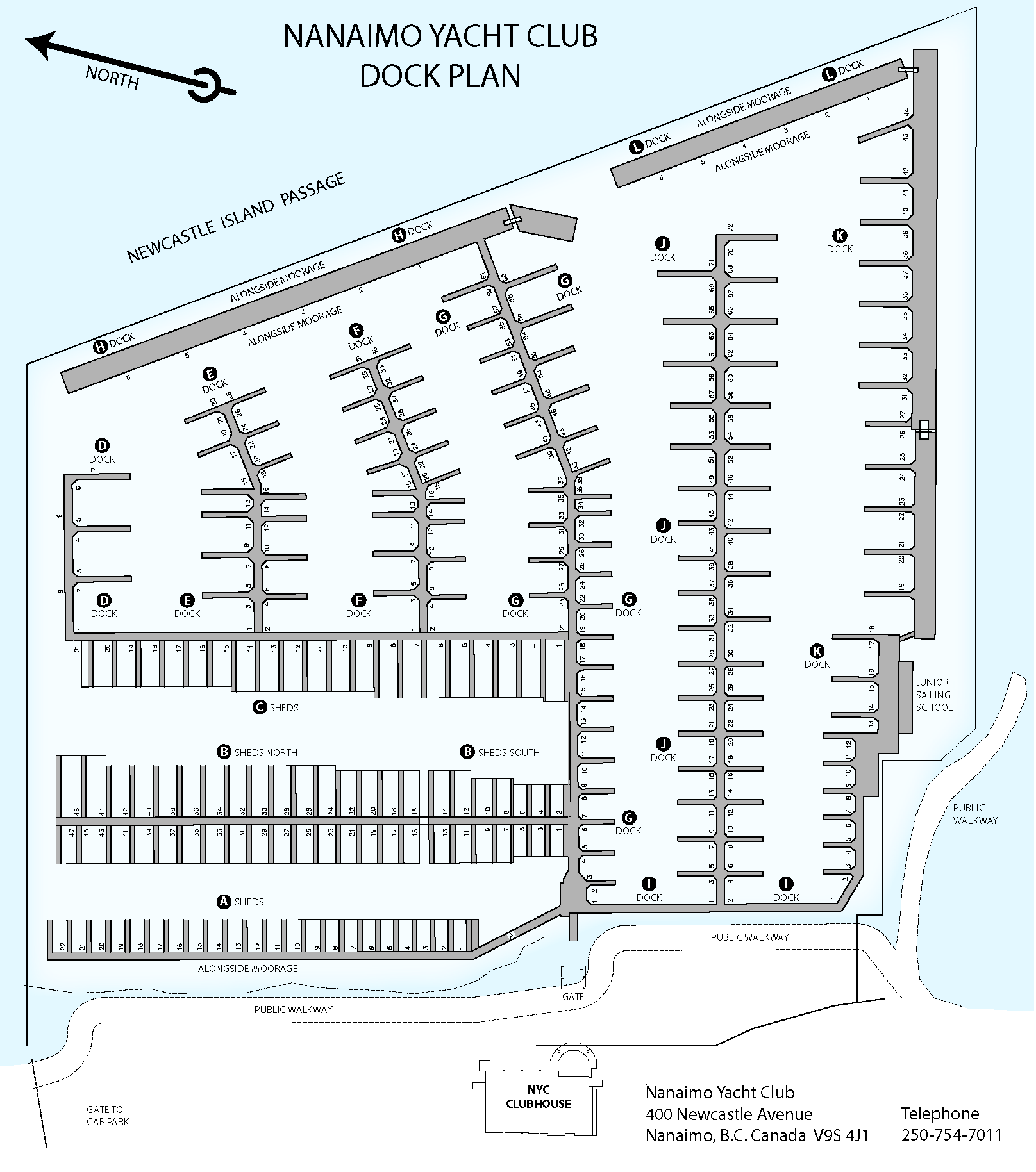 A black and white drawing of a dock plan for nanaimo yacht club