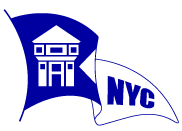 A blue and white flag with the word nyc on it