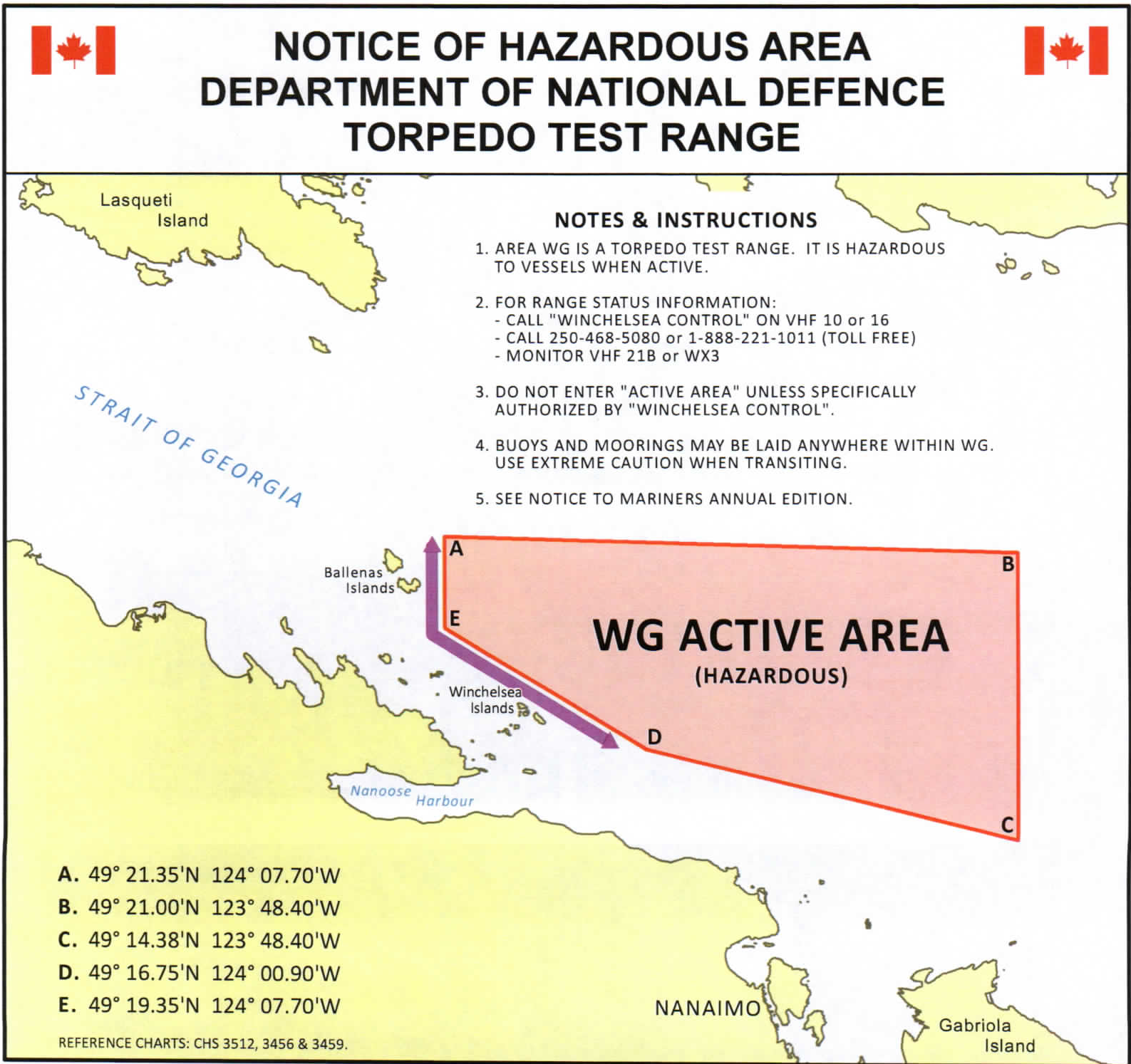A notice of hazardous area from the department of national defence