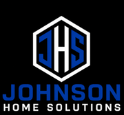 Johnson Home Solutions logo with blue-and-white hexagonal JHS monogram on black background