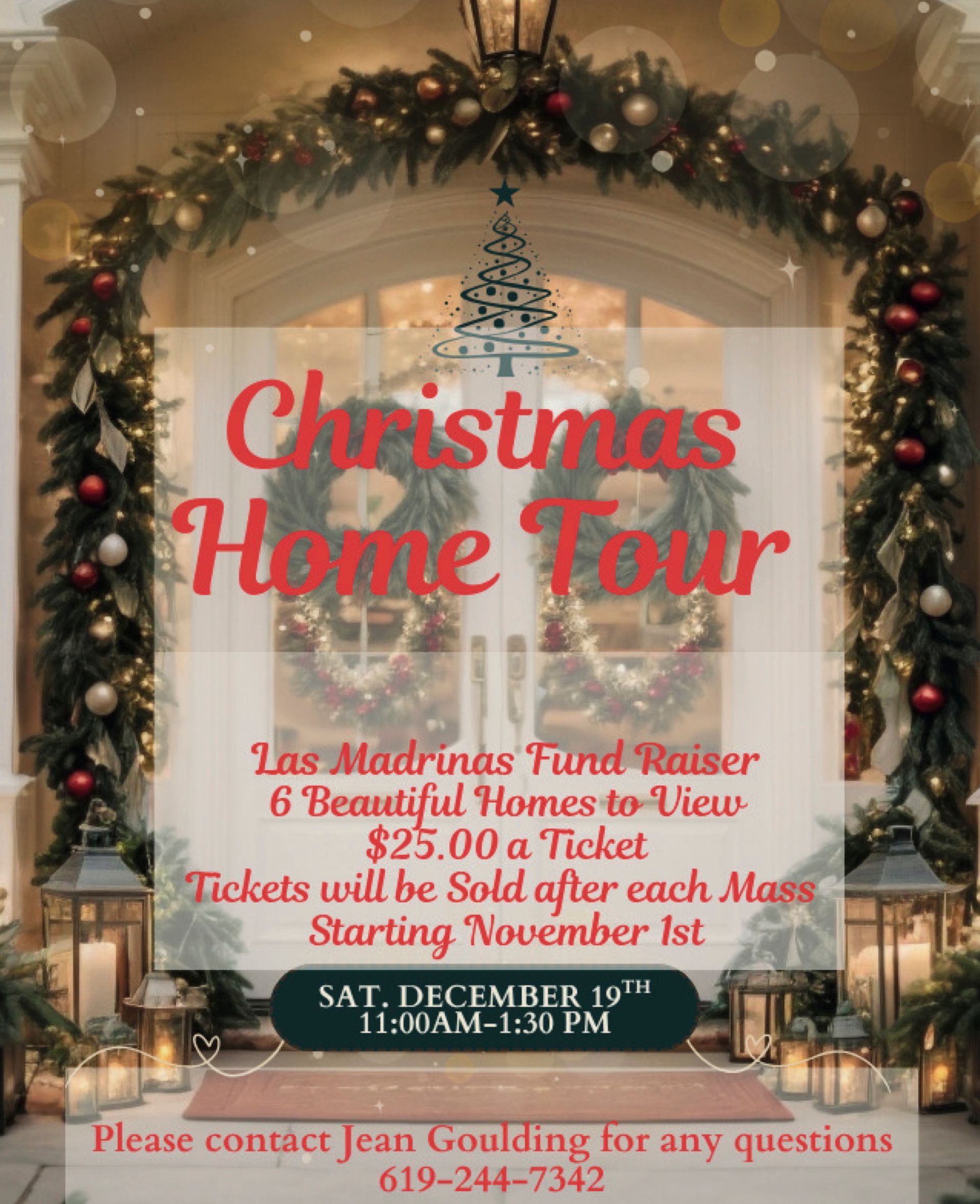 Click image to send email. Christmas Home Tour, $25/ticket, 12/19, 11a -1:30p
