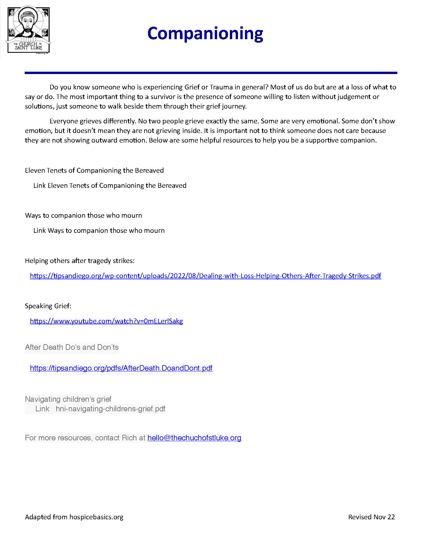 Message from Deacon Jerry, Parish Life Director

