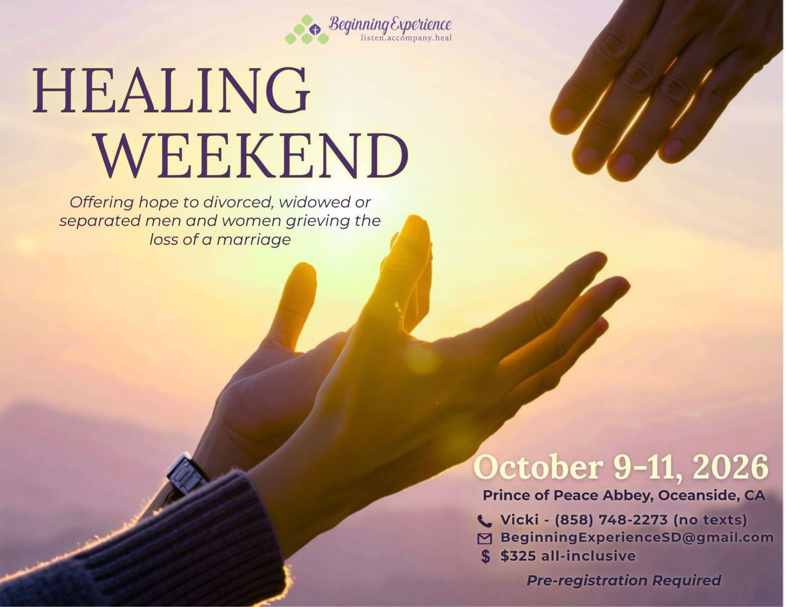 Beginning Experience: Healing Weekend, October 9-11, 2926