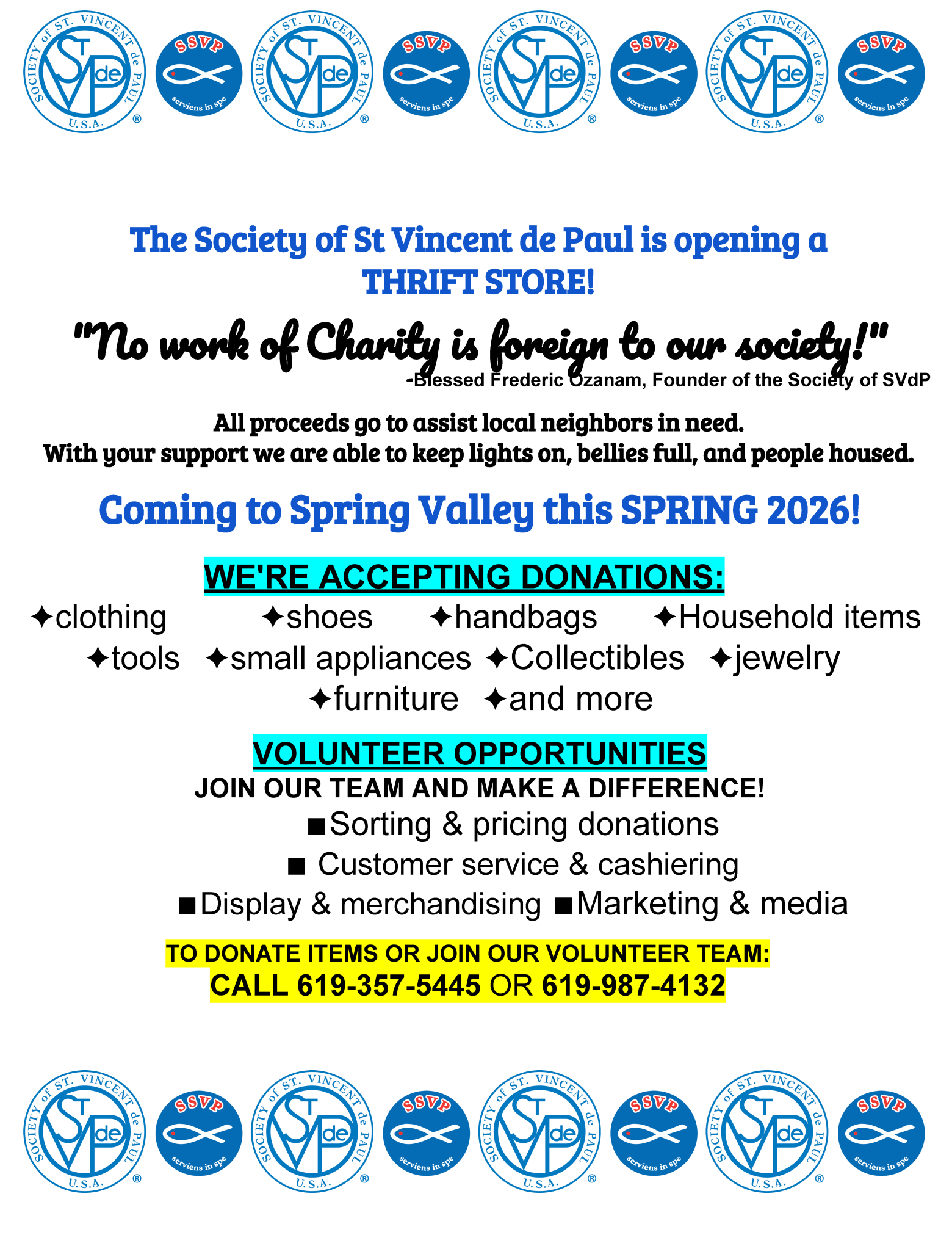 St. Vincent de Paul is opening a thrift store in Spring Valley.