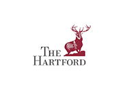 Logo: Maroon deer with large antlers above 