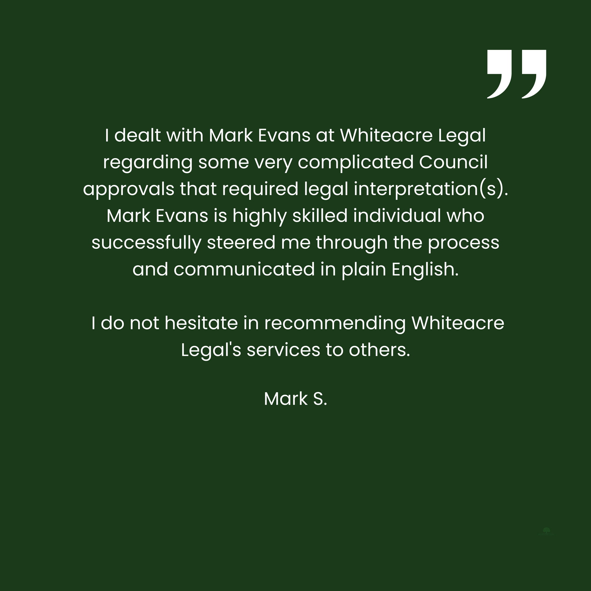 A green background with a quote from mark evans