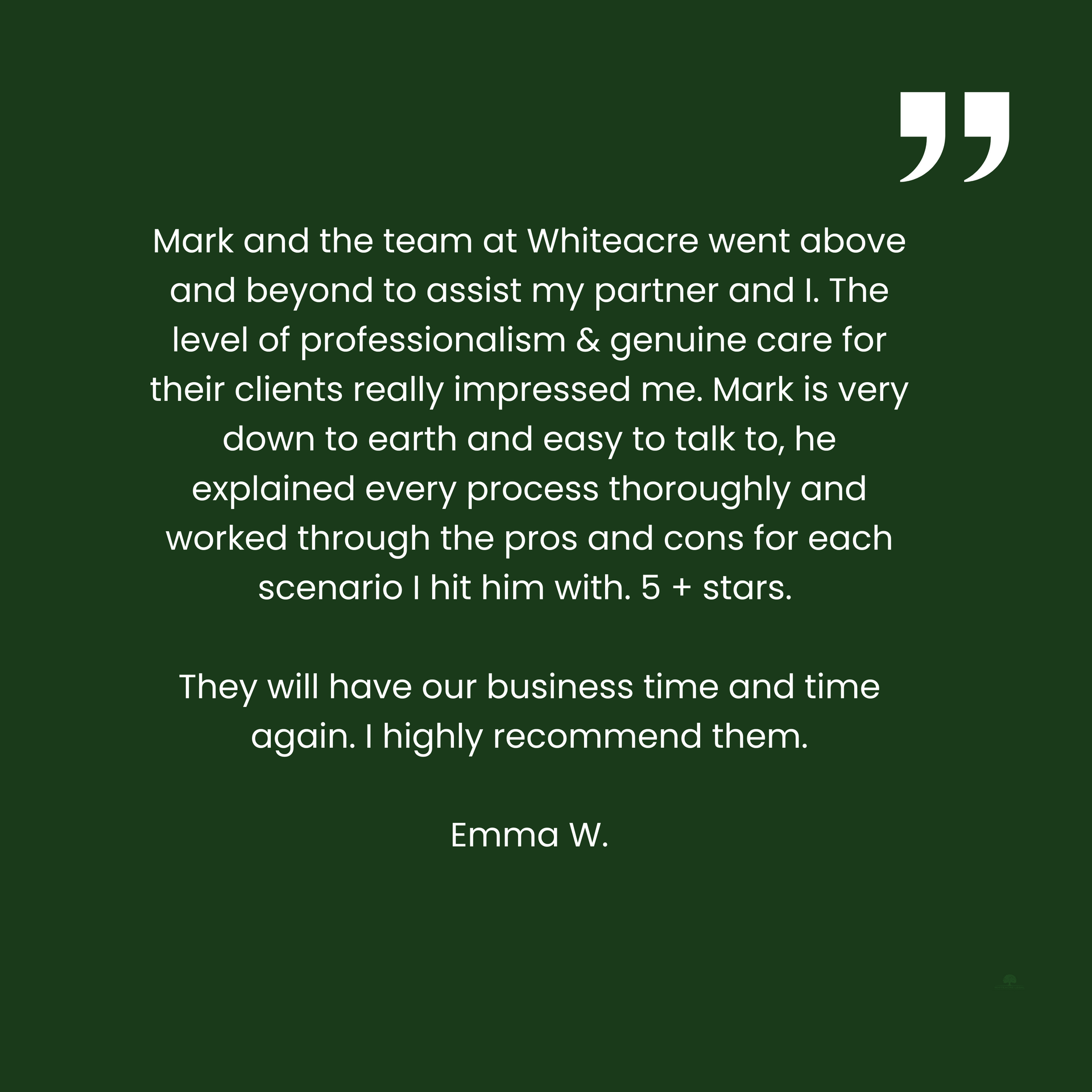 Mark and the team at whiteacre went above and beyond to assist my partner and i.