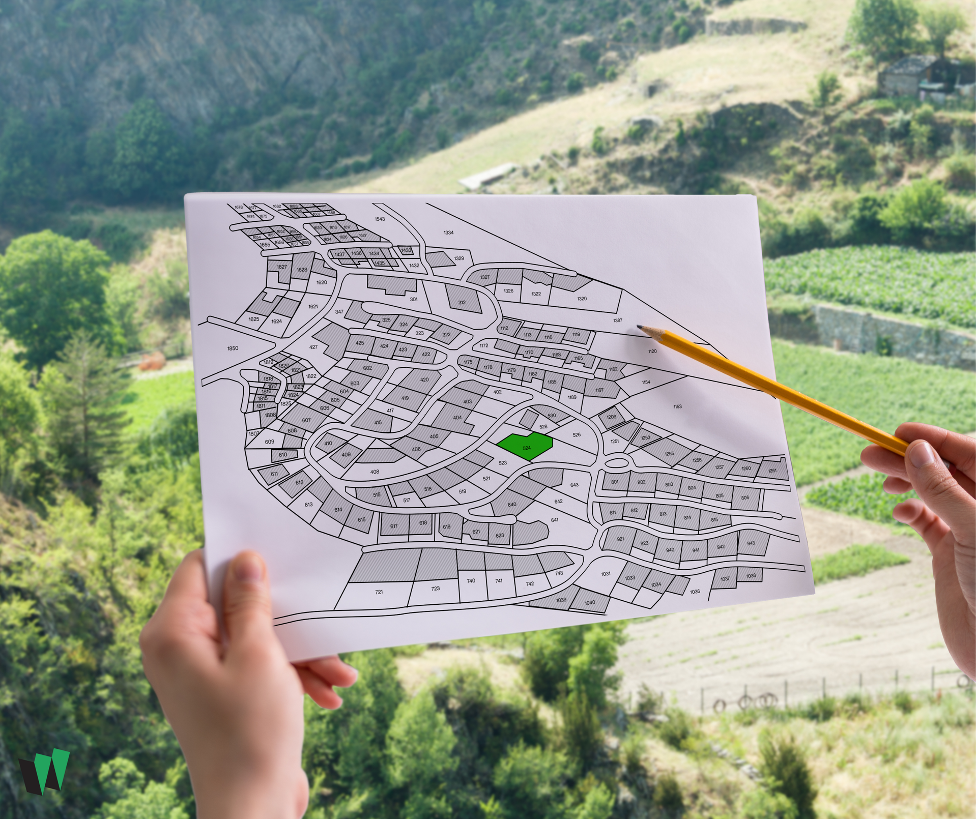 A person is holding a piece of paper with a map on it