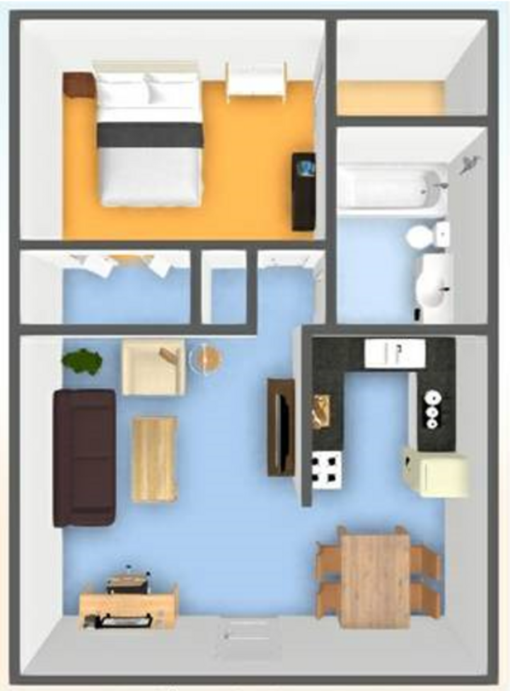 Floor Plan: 1 Bed · 1 Bath · 586 SQ. FT.