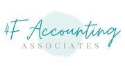 Logo for 4F Accounting Associates, featuring teal cursive text over a pale blue circle, with 