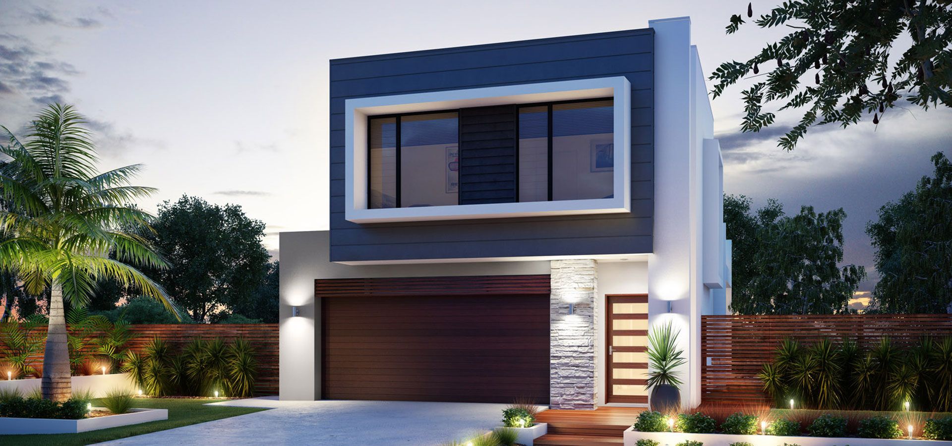A Modern New Two Storey House With Large Windows And An Entry And Garage Door— Glenn Merrick Constructions In Bowen, QLD