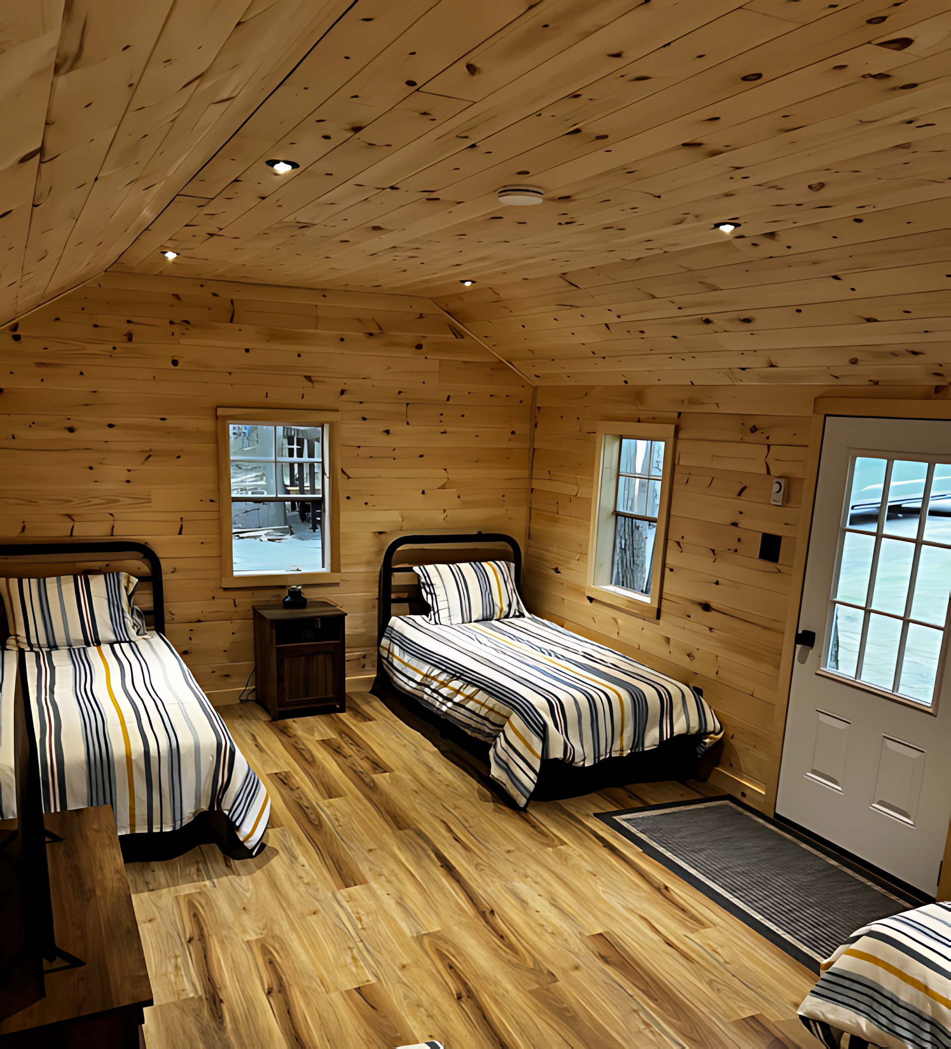 A bedroom with two beds and a window