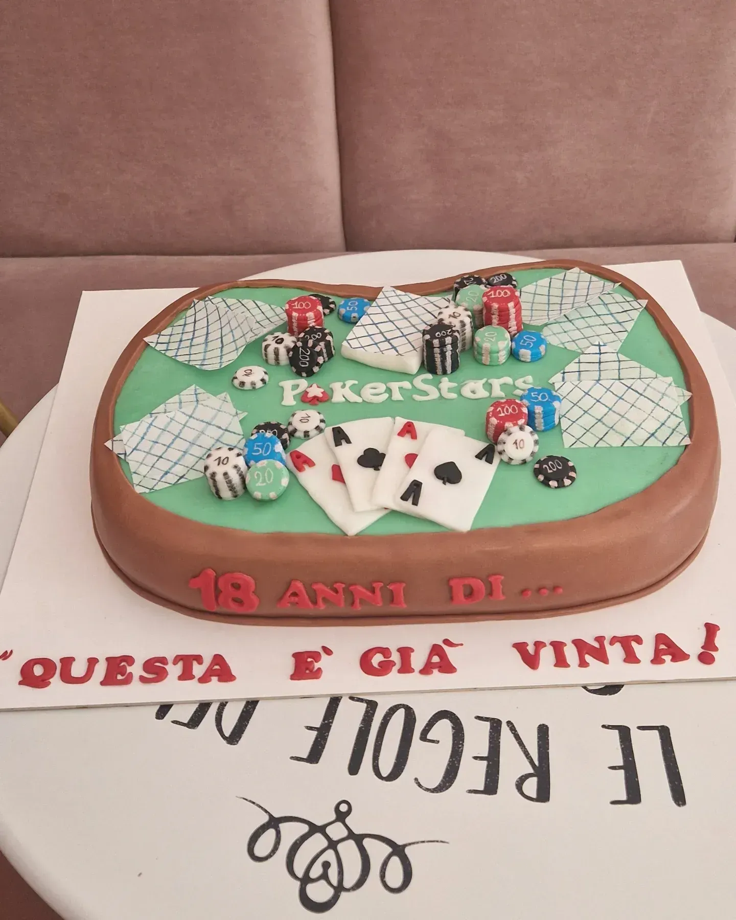 Torta di compleanno a tema poker, con fiches da poker, carte, dadi 