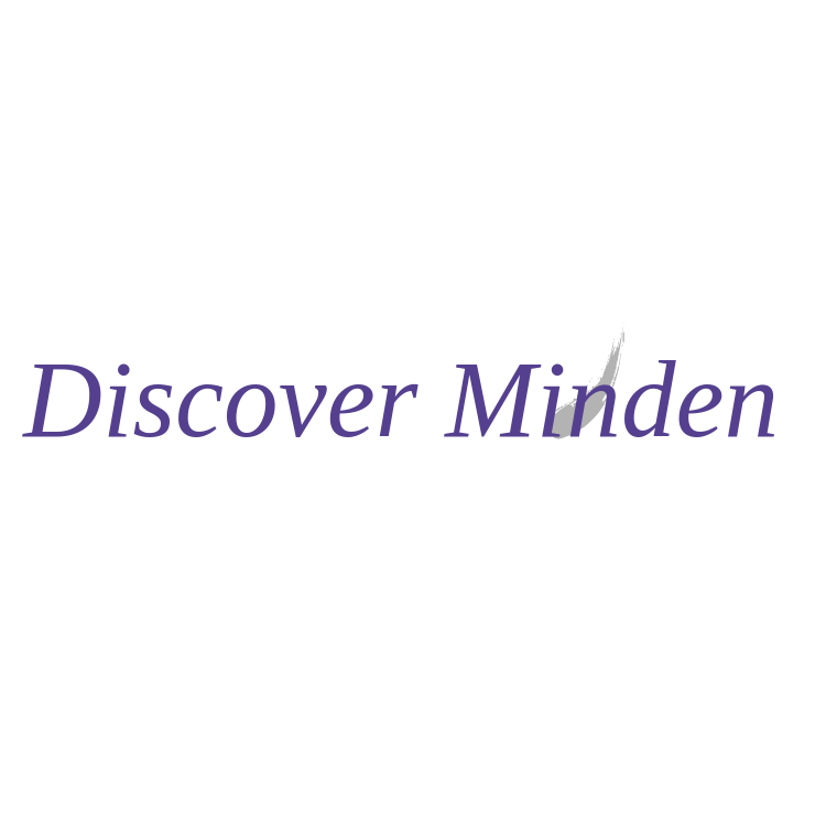 The logo for discover minden is a purple and white logo on a white background.