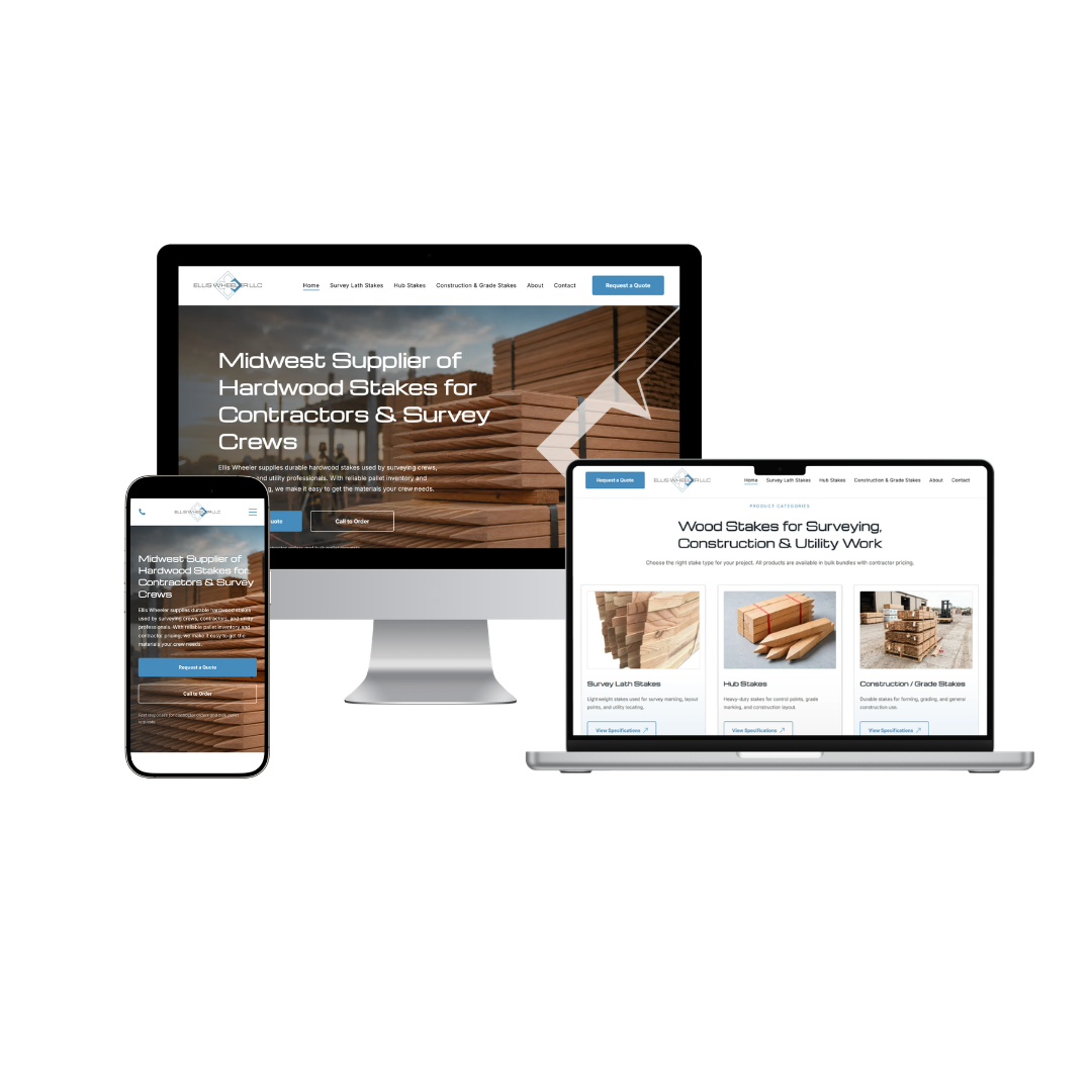 Ellis Wheeler Website displayed on a phone, laptop, and desktop computer.