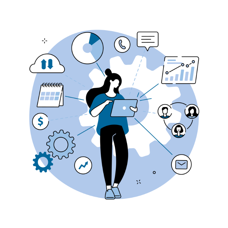 character looking at social media marketing