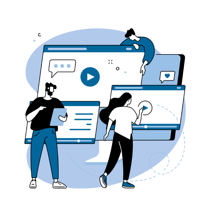 characters playing with video production