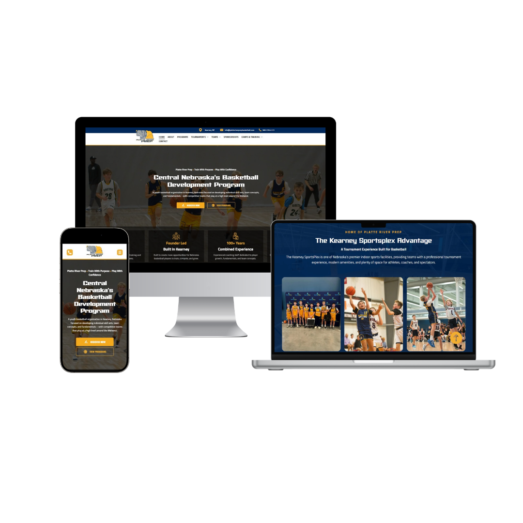Platte River Prep website  displayed on a phone, laptop, and desktop computer.