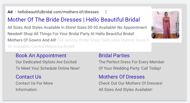 A google ad for mother of the bride dresses