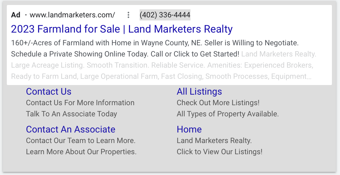 land marketers google ads search example