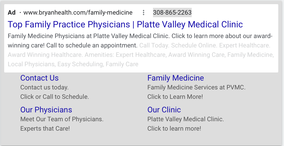 A web page for top family practice physicians in platte valley medical clinic