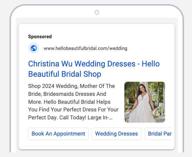 A screenshot of a google ad for christina wu wedding dresses
