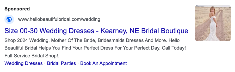 wedding dresses google ads example