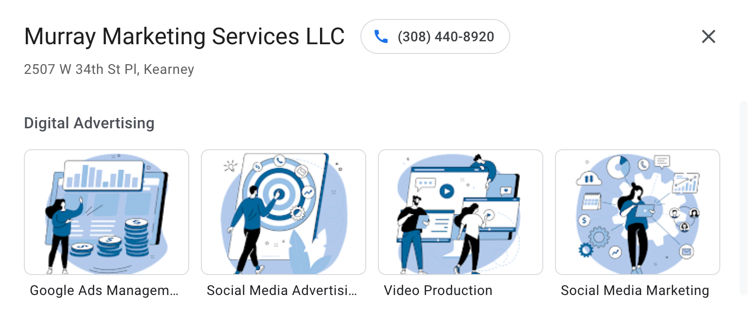 A screenshot of the website for murray marketing services llc.