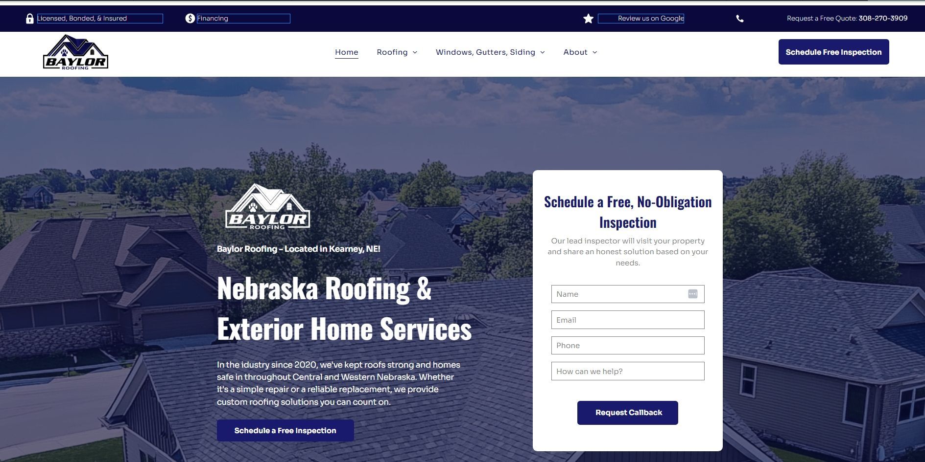 sample professional roofing website