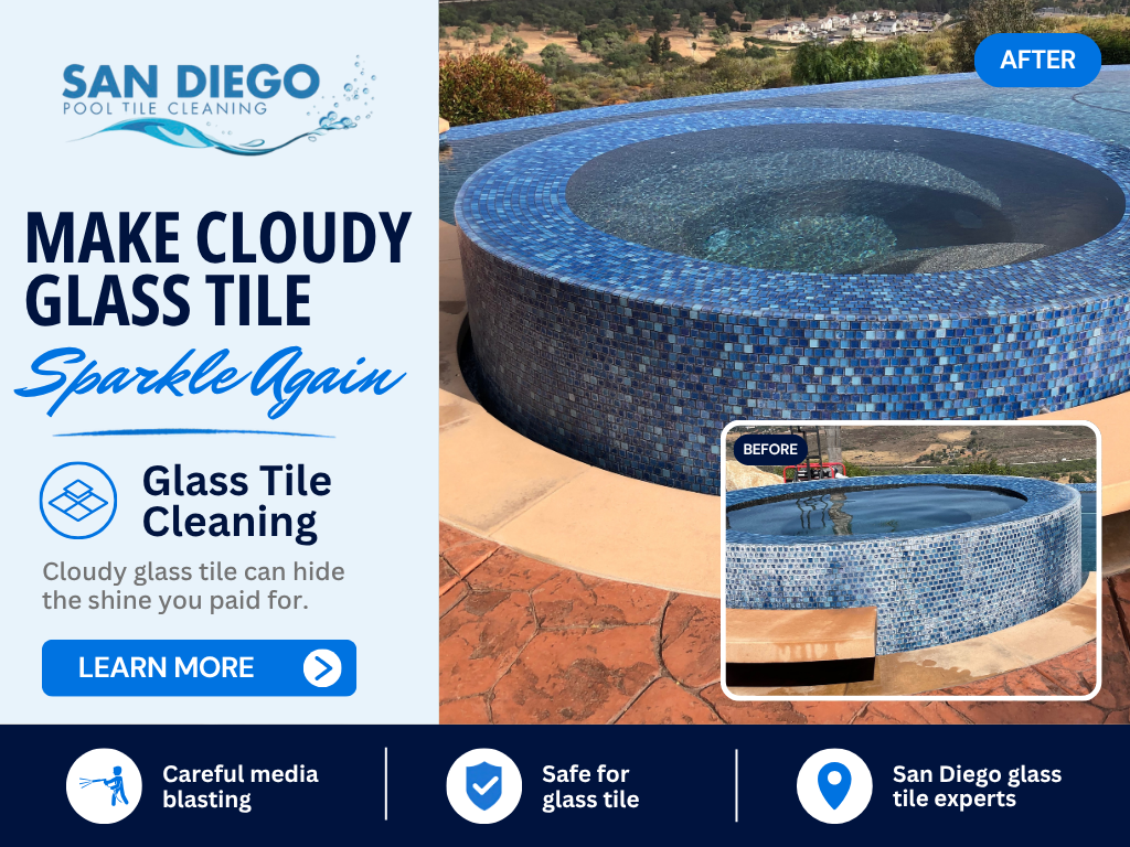 before and after graphics made for san diego pool tile cleaning meta ads