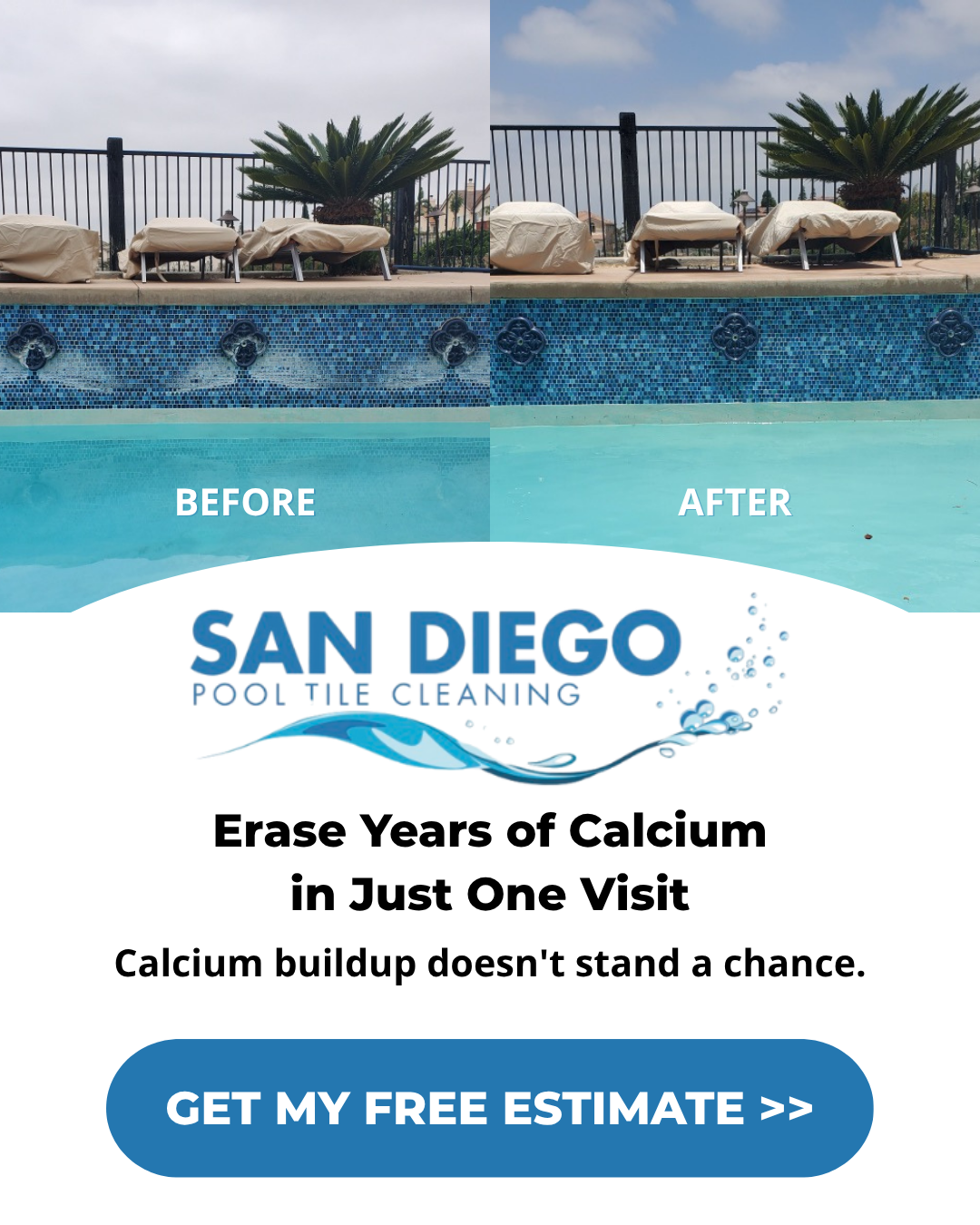 before and after graphics made for san diego pool tile cleaning meta advertising