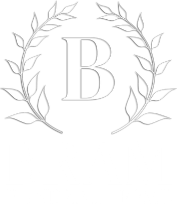 Monogram letter B surrounded by a light gray laurel wreath