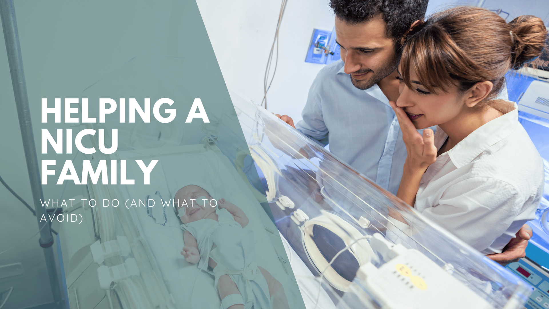 A couple looks at their baby in a NICU incubator. Text reads
