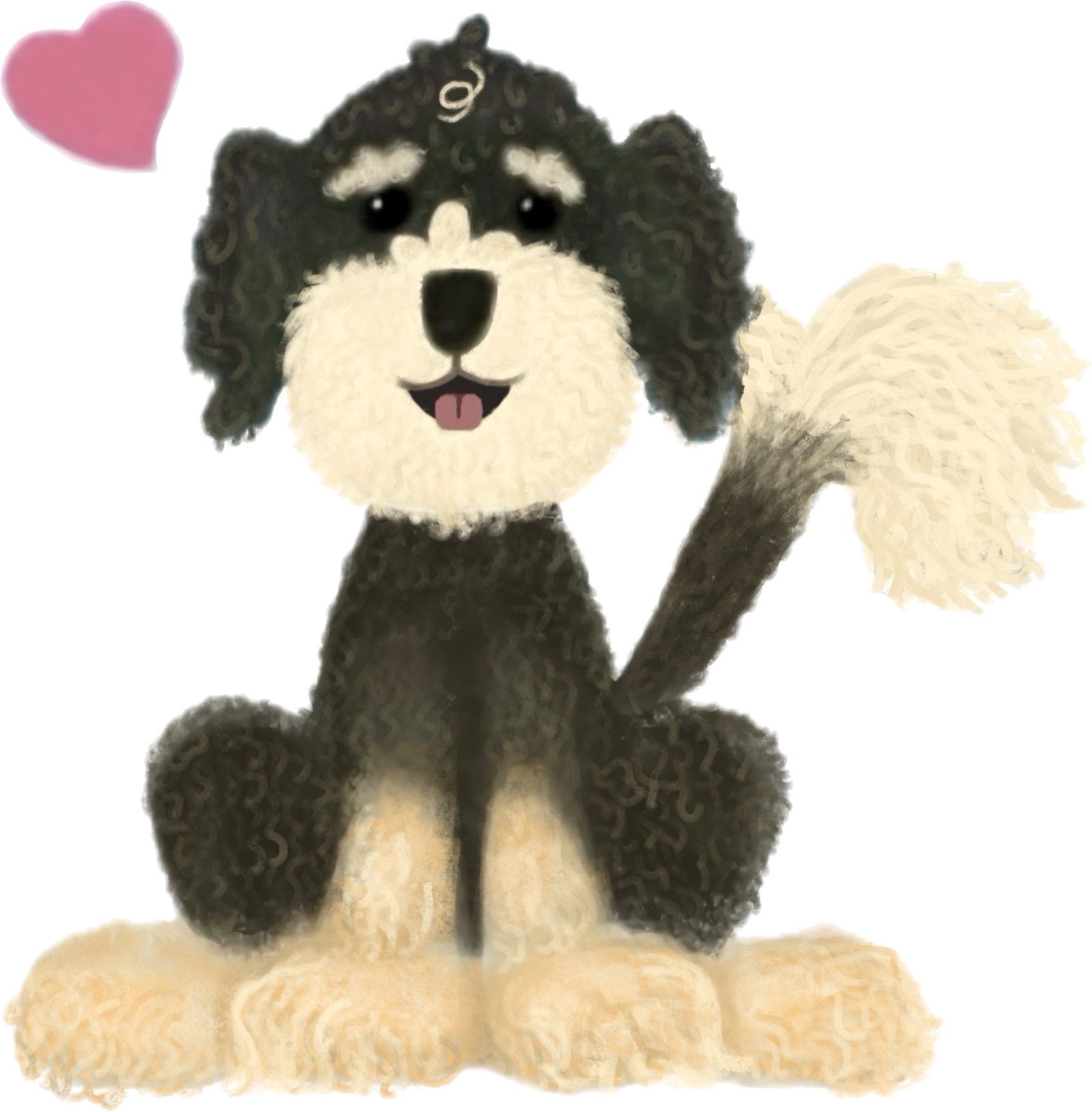 A Black and White Dog With a Swirl on Its Head