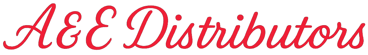 Red script logo reading “A&E Distributors”