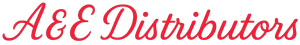 Red script logo reading “A&E Distributors”