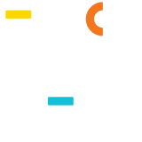 A white background with a yellow , orange , and blue circle.