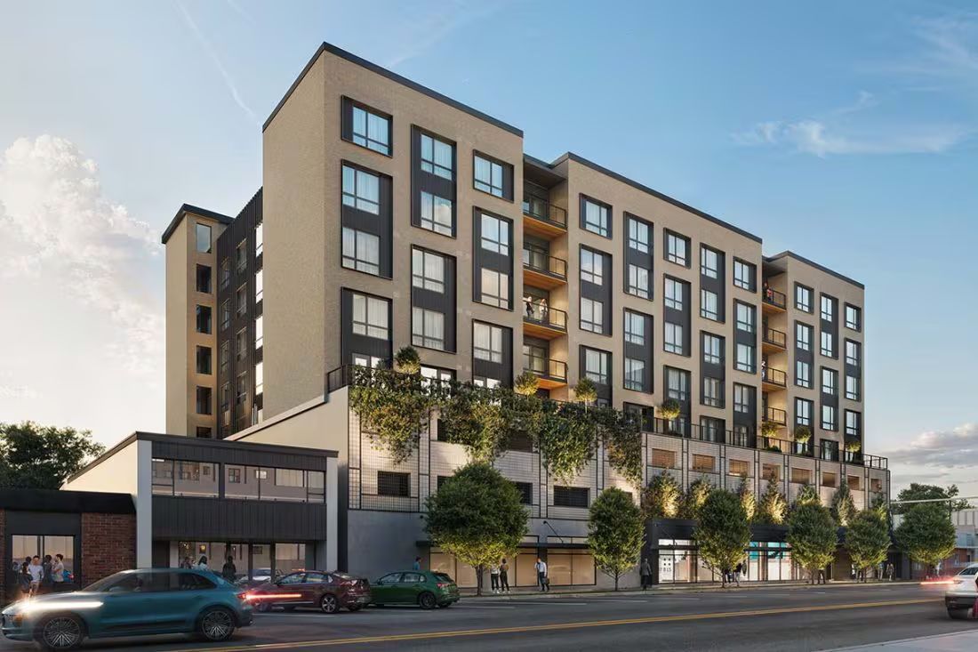 Rendering showing a multi-story building