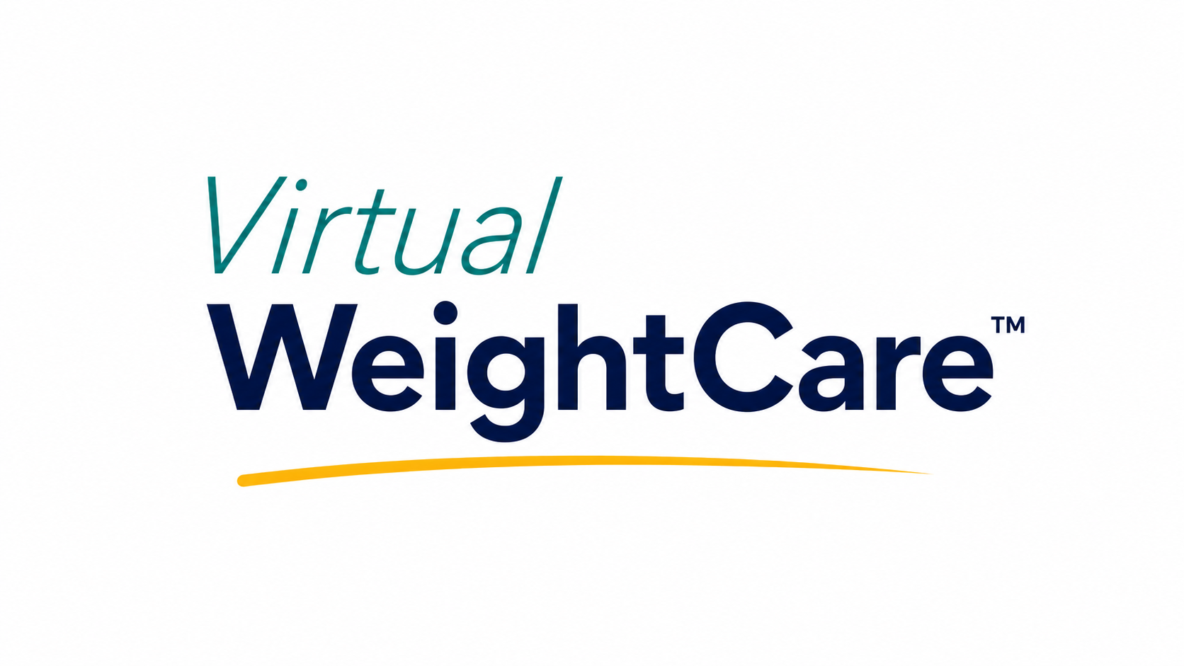 Virtual WeightCare logo with teal and navy text and a yellow underline