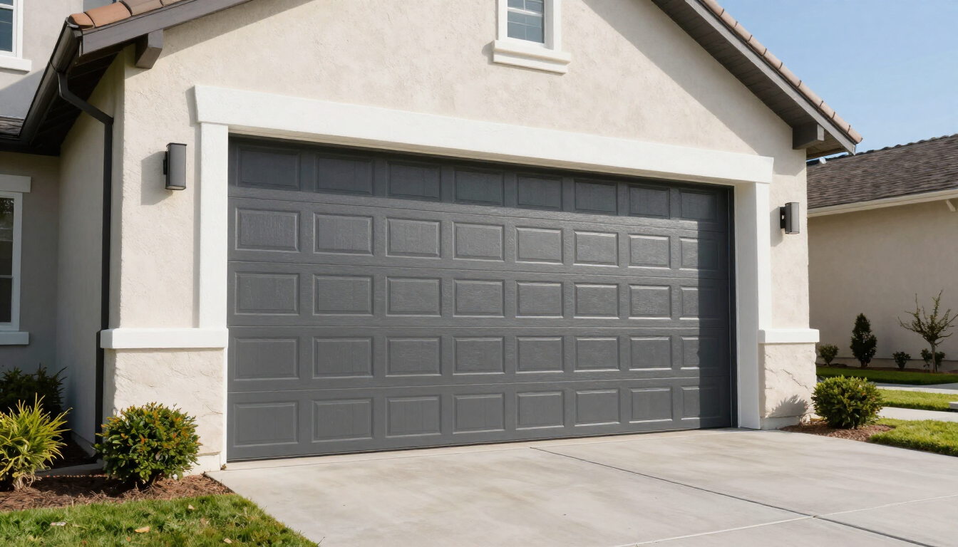Modern garage door on a suburban Elk Grove home.